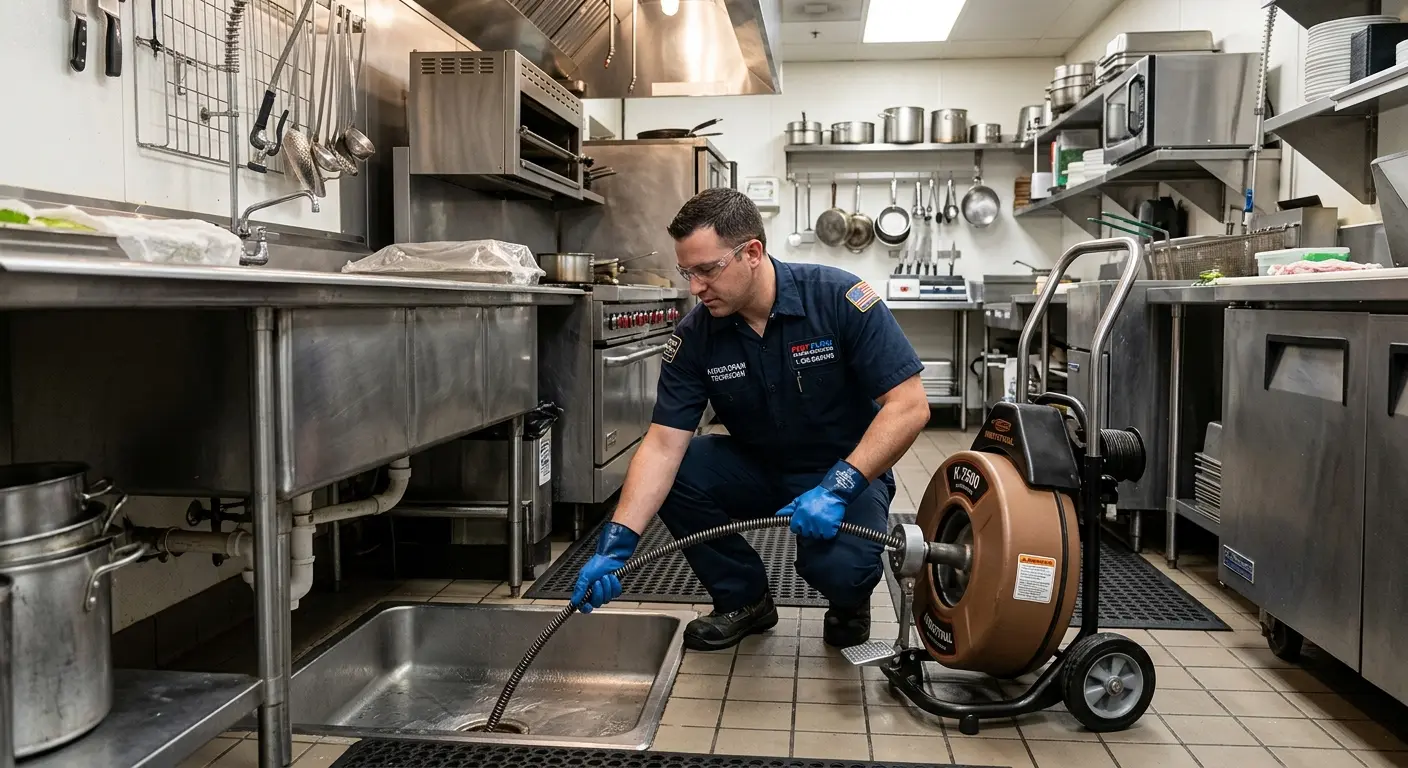 Commercial drain cleaning service in a restaurant kitchen in Mount Pleasant